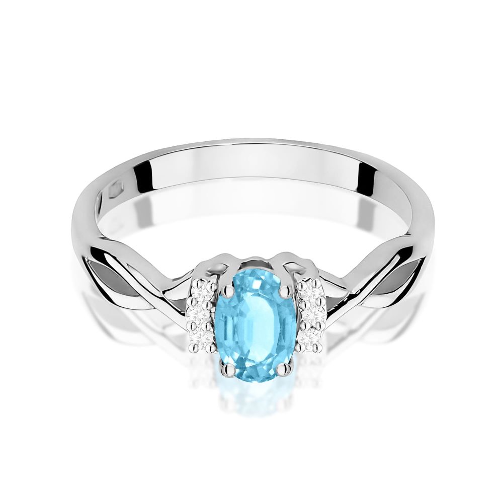 Pierścionek z topazem Swiss Blue 0,50 ct i brylantami, białe złoto 585