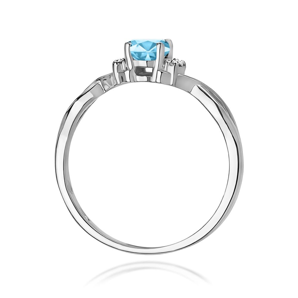 Pierścionek z topazem Swiss Blue 0,50 ct i brylantami, białe złoto 585