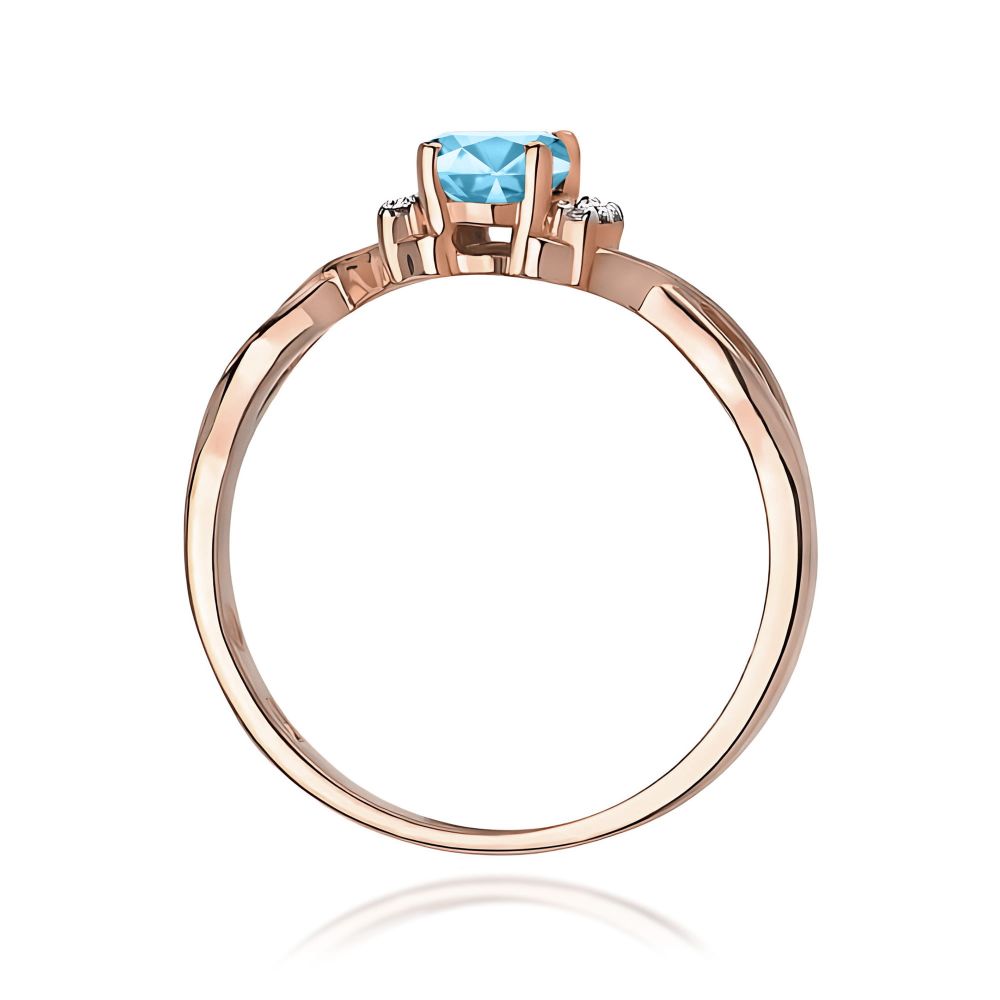 Pierścionek z topazem Swiss Blue 0,50 ct i brylantami, różowe złoto 585
