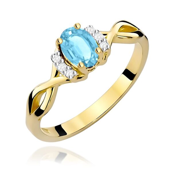 Pierścionek z topazem Swiss Blue 0,50 ct i brylantami, żółte złoto 585