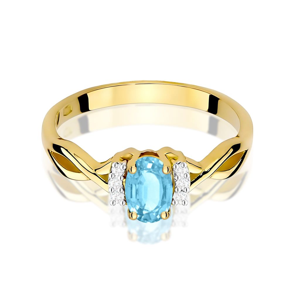 Pierścionek z topazem Swiss Blue 0,50 ct i brylantami, żółte złoto 585