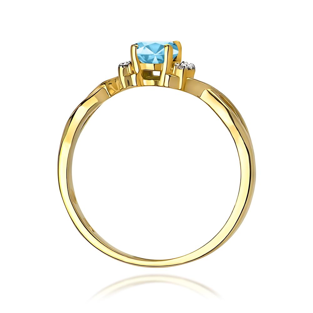 Pierścionek z topazem Swiss Blue 0,50 ct i brylantami, żółte złoto 585