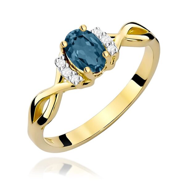 Pierścionek z topazem London Blue 0,50 ct i brylantami, żółte złoto 585