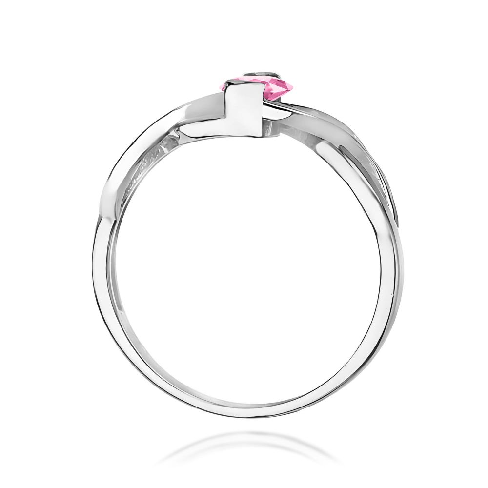 Pierścionek z różowym szafirem 0,45 ct i brylantami, białe złoto 585