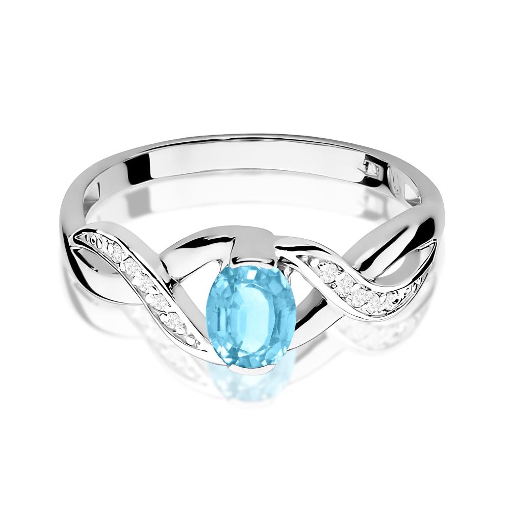 Pierścionek z topazem Swiss Blue 0,50 ct i brylantami, białe złoto 585