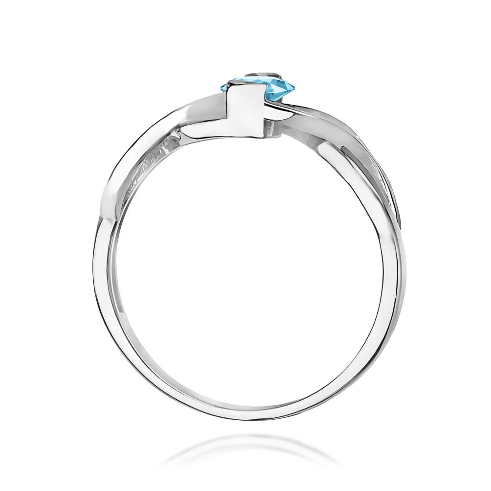 Pierścionek z topazem Swiss Blue 0,50 ct i brylantami, białe złoto 585