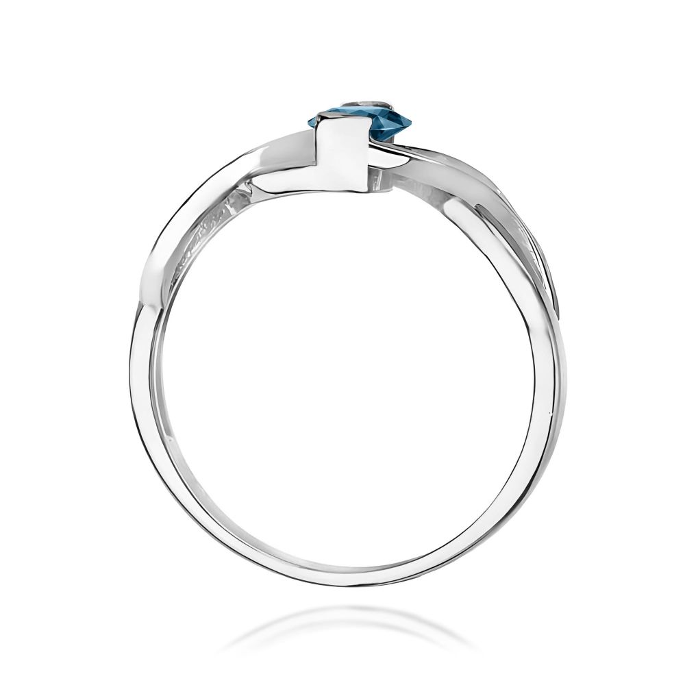 Pierścionek z topazem London Blue 0,50 ct i brylantami, białe złoto 585