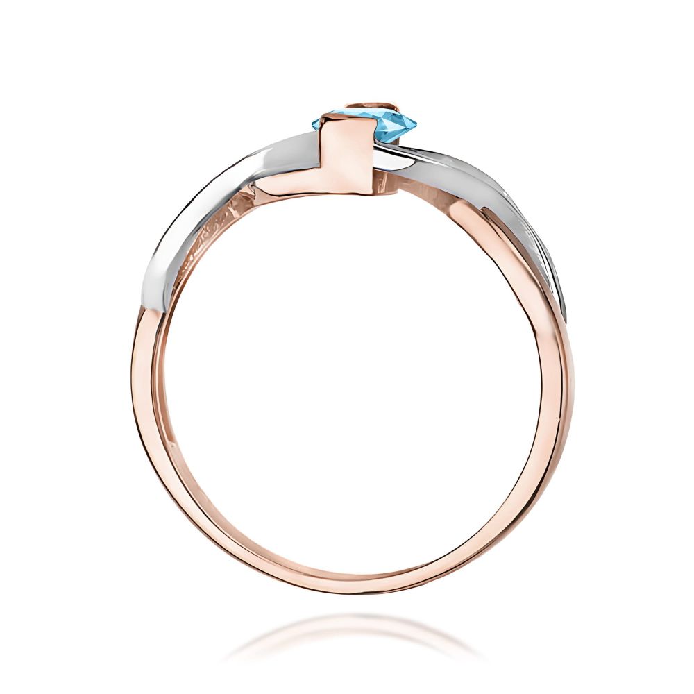 Pierścionek z topazem Swiss Blue 0,50 ct i brylantami, różowe złoto 585