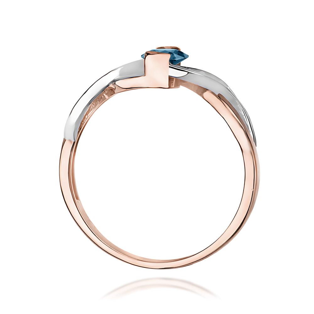 Pierścionek z topazem London Blue 0,50 ct i brylantami, różowe złoto 585