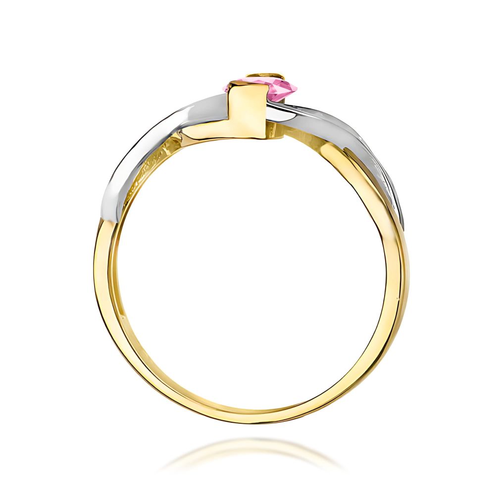 Pierścionek z różowym szafirem 0,45 ct i brylantami, żółte złoto 585