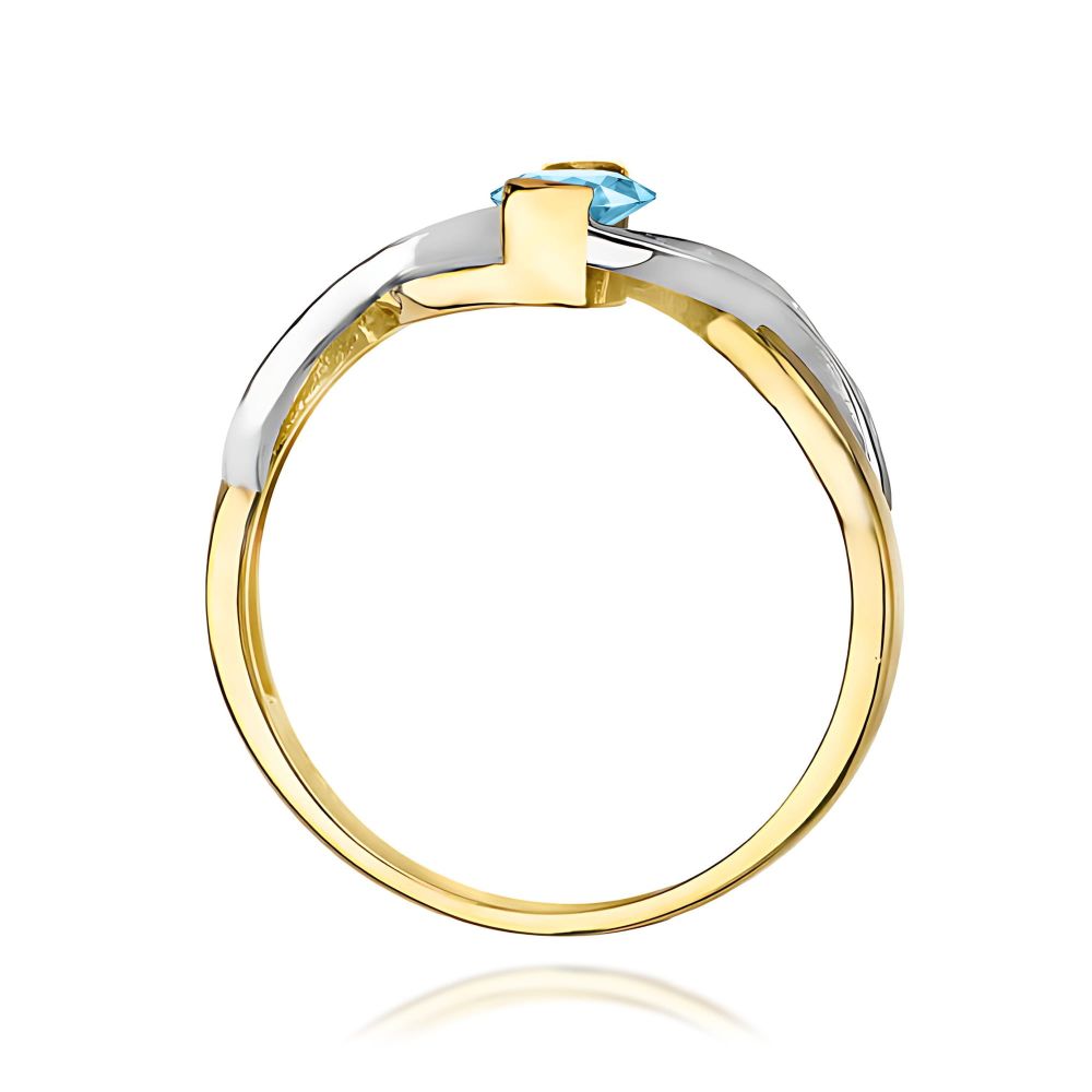 Pierścionek z topazem Swiss Blue 0,50 ct i brylantami, żółte złoto 585