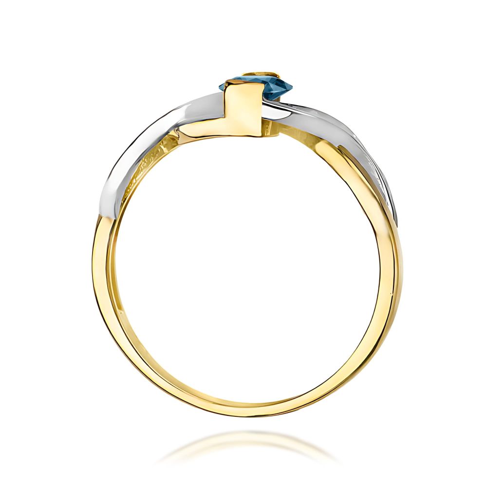 Pierścionek z topazem London Blue 0,50 ct i brylantami, żółte złoto 585