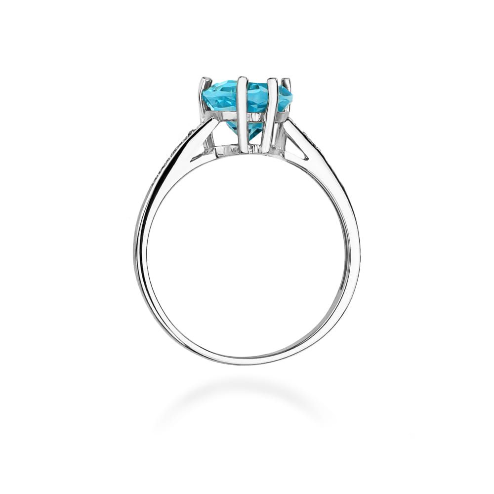 Pierścionek z topazem Swiss Blue 1,20 ct i brylantami, białe złoto 585