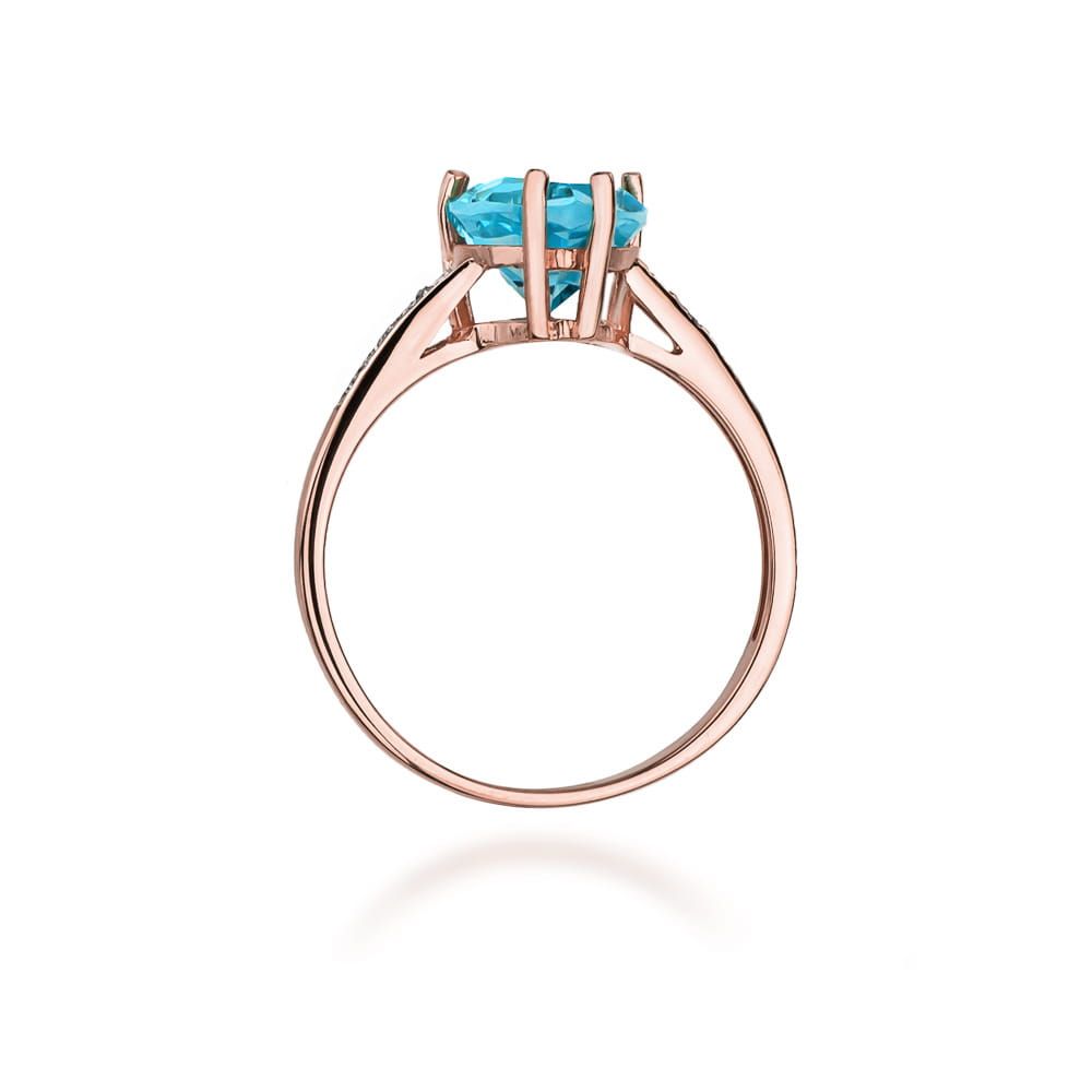 Pierścionek z topazem Swiss Blue 1,20 ct i brylantami, różowe złoto 585