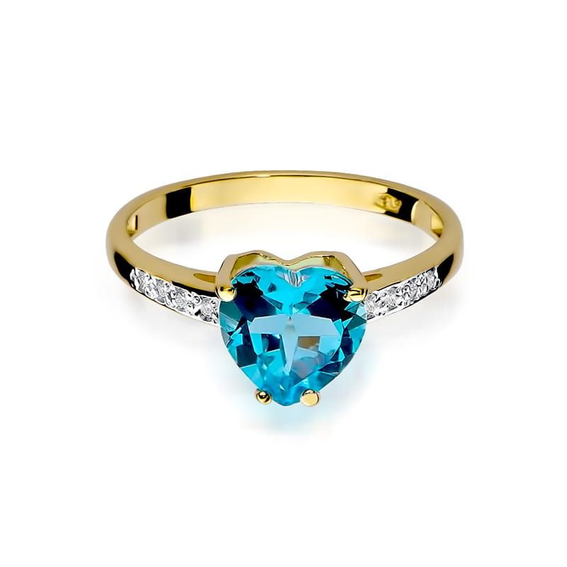Pierścionek z topazem Swiss Blue 1,20 ct i brylantami, żółte złoto 585