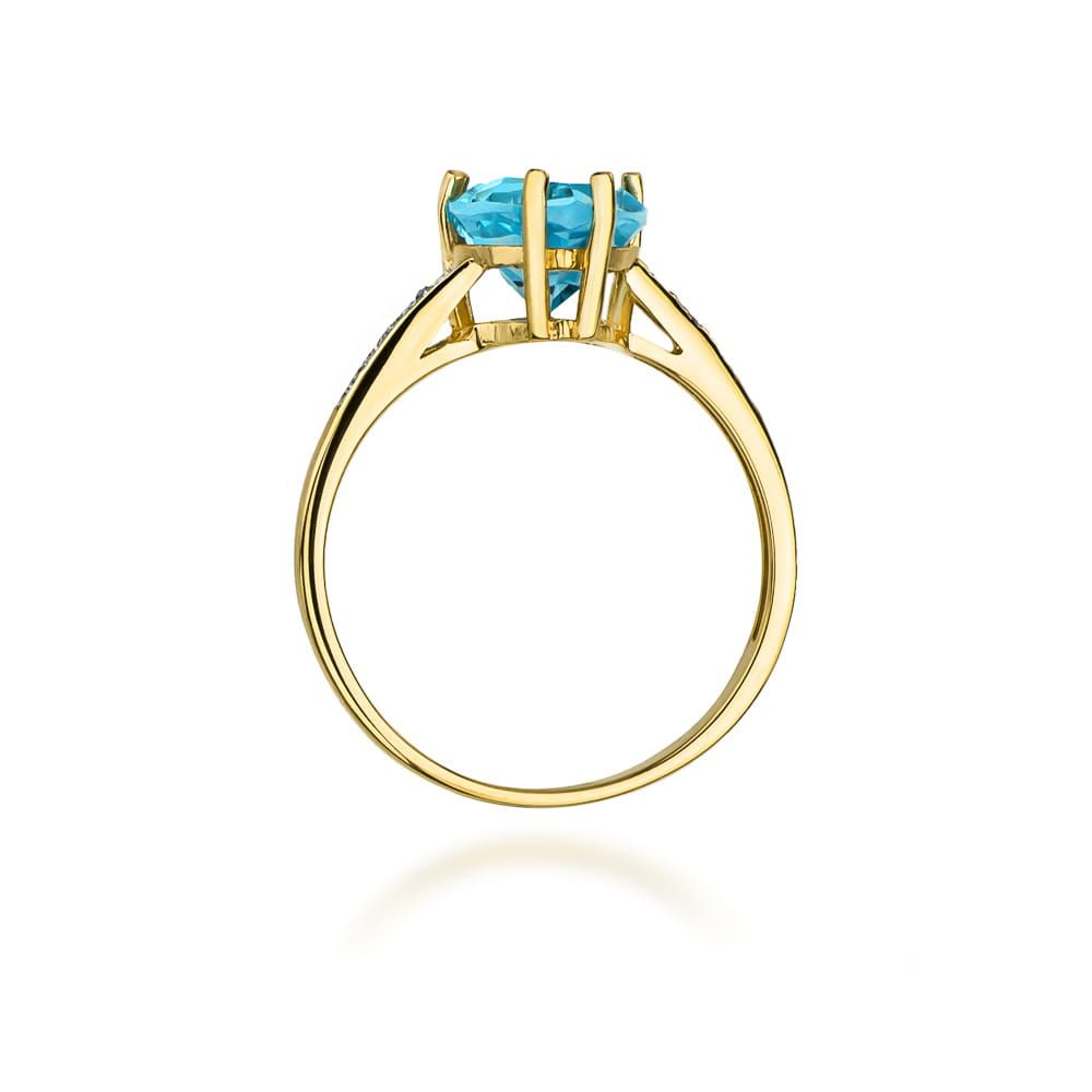 Pierścionek z topazem Swiss Blue 1,20 ct i brylantami, żółte złoto 585