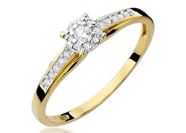 Pierścionek zaręczynowy z brylantami 0,13 ct, żółte złoto 585