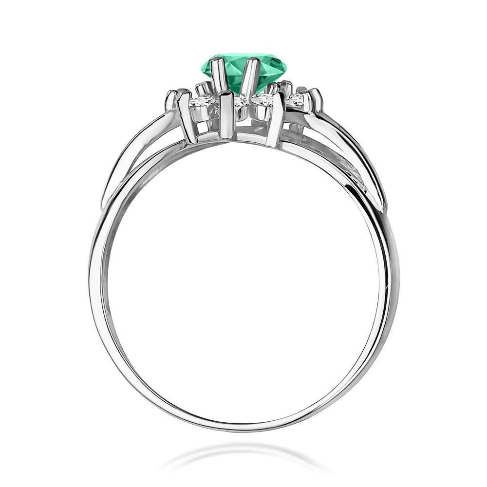 Pierścionek ze szmaragdem 0,80 ct i brylantami, białe złoto 585