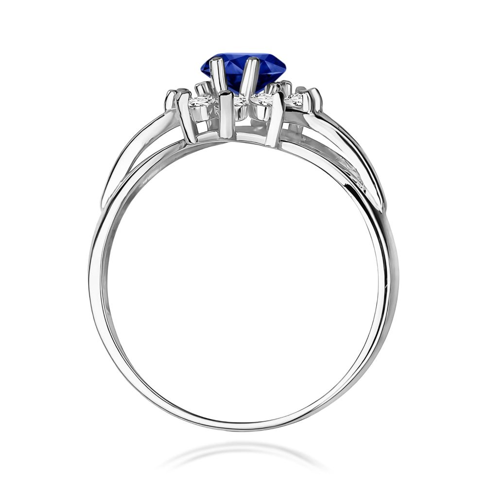 Pierścionek ze szafirem 0,90 ct i brylantami, białe złoto 585