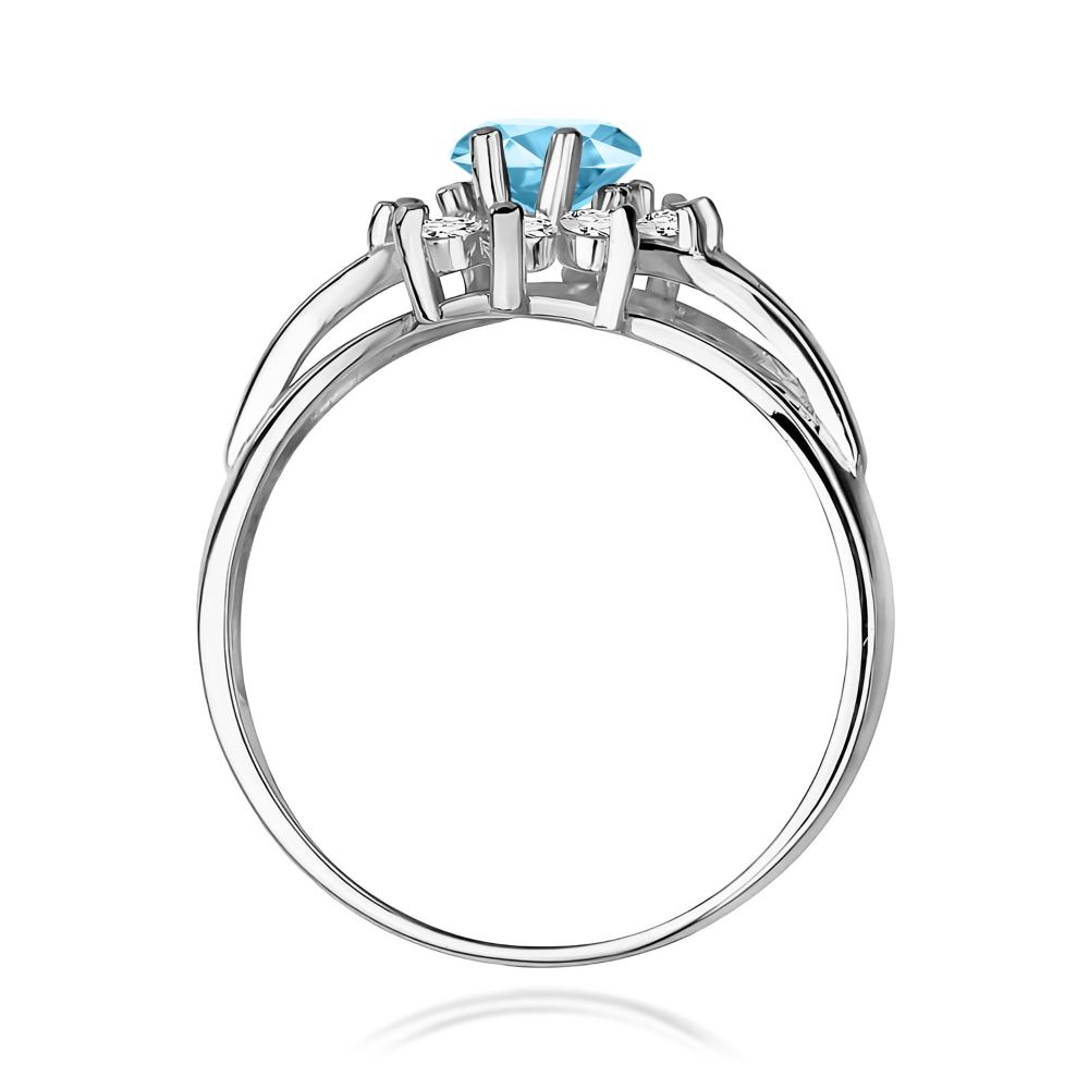 Pierścionek z topazem Swiss Blue 0,90 ct i brylantami, białe złoto 585