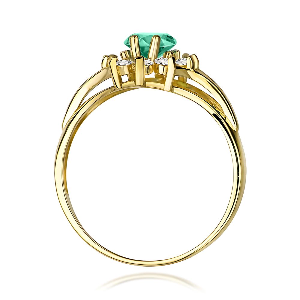 Pierścionek ze szmaragdem 0,80 ct i brylantami, żółte złoto 585
