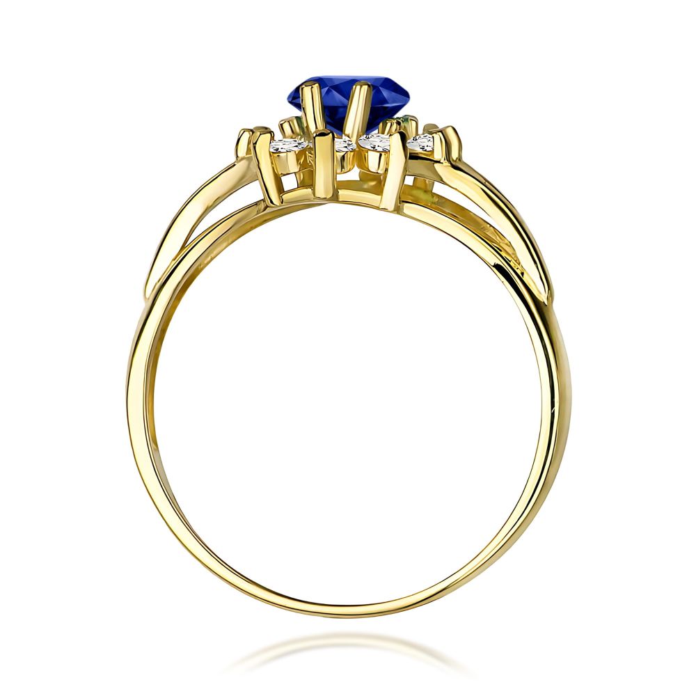 Pierścionek ze szafirem 0,90 ct i brylantami, żółte złoto 585