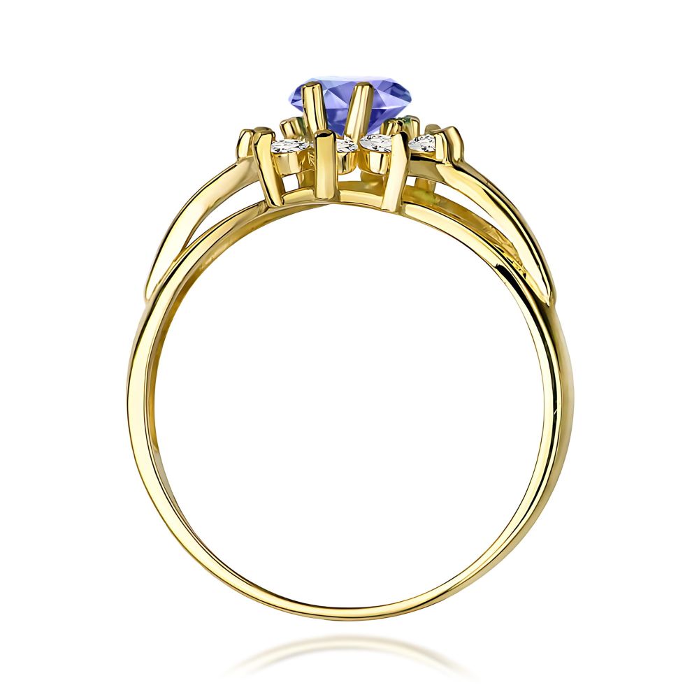 Pierścionek z tanzanitem 0,70 ct i brylantami, żółte złoto 585
