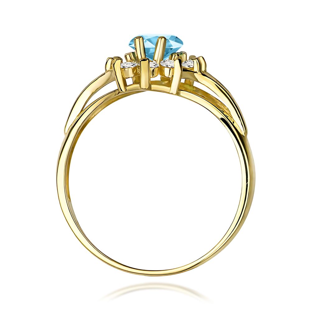 Pierścionek z topazem Swiss Blue 0,90 ct i brylantami, żółte złoto 585