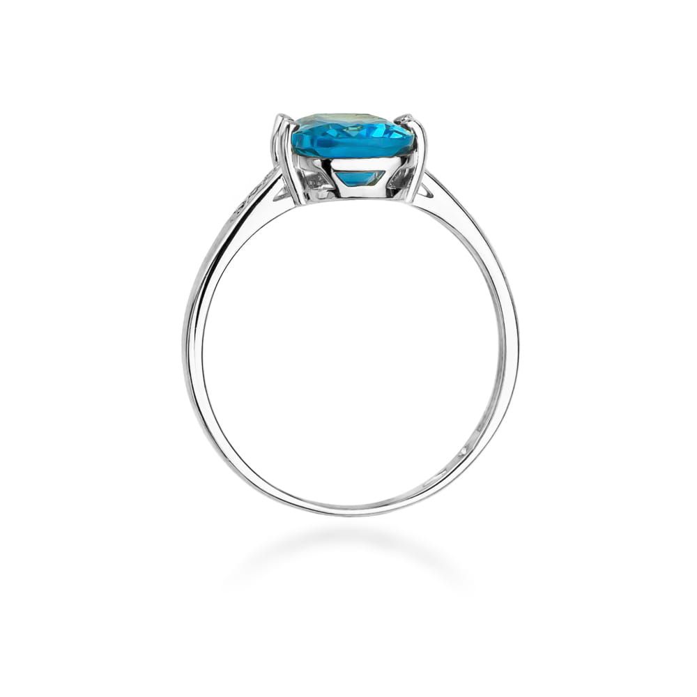 Pierścionek z topazem Swiss Blue 2,40 ct i brylantami, białe złoto 585