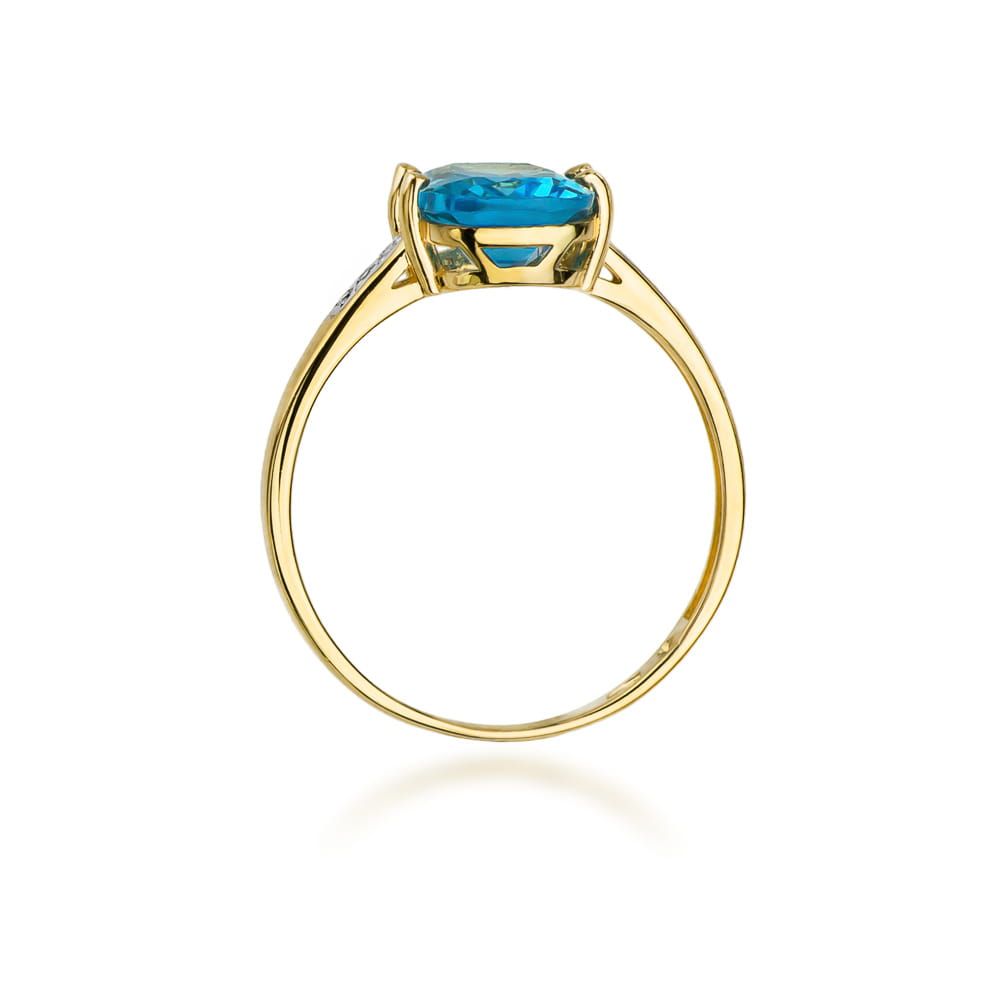 Pierścionek z topazem Swiss Blue 2,40 ct i brylantami, żółte złoto 585