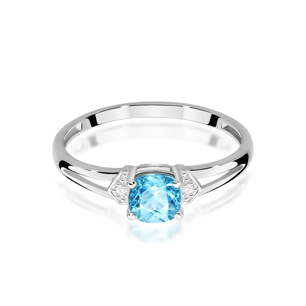Pierścionek z topazem Swiss Blue 0,70 ct i brylantami, białe złoto 585
