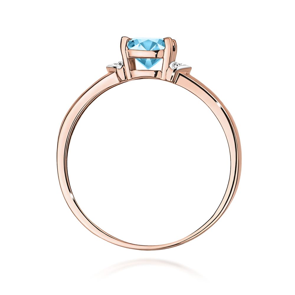 Pierścionek z topazem Swiss Blue 0,70 ct i brylantami, różowe złoto 585