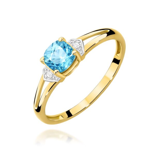 Pierścionek z topazem Swiss Blue 0,70 ct i brylantami, żółte złoto 585