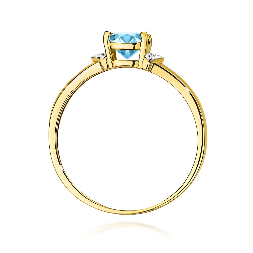 Pierścionek z topazem Swiss Blue 0,70 ct i brylantami, żółte złoto 585