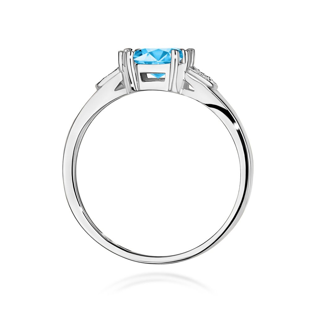 Pierścionek z topazem Swiss Blue 1,40 ct i brylantami, białe złoto 585