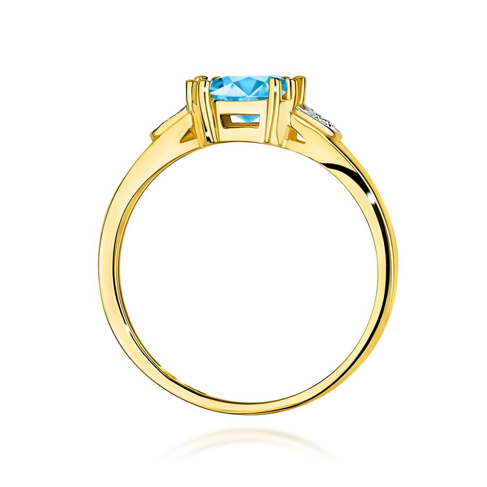 Pierścionek z topazem Swiss Blue 1,40 ct i brylantami, żółte złoto 585