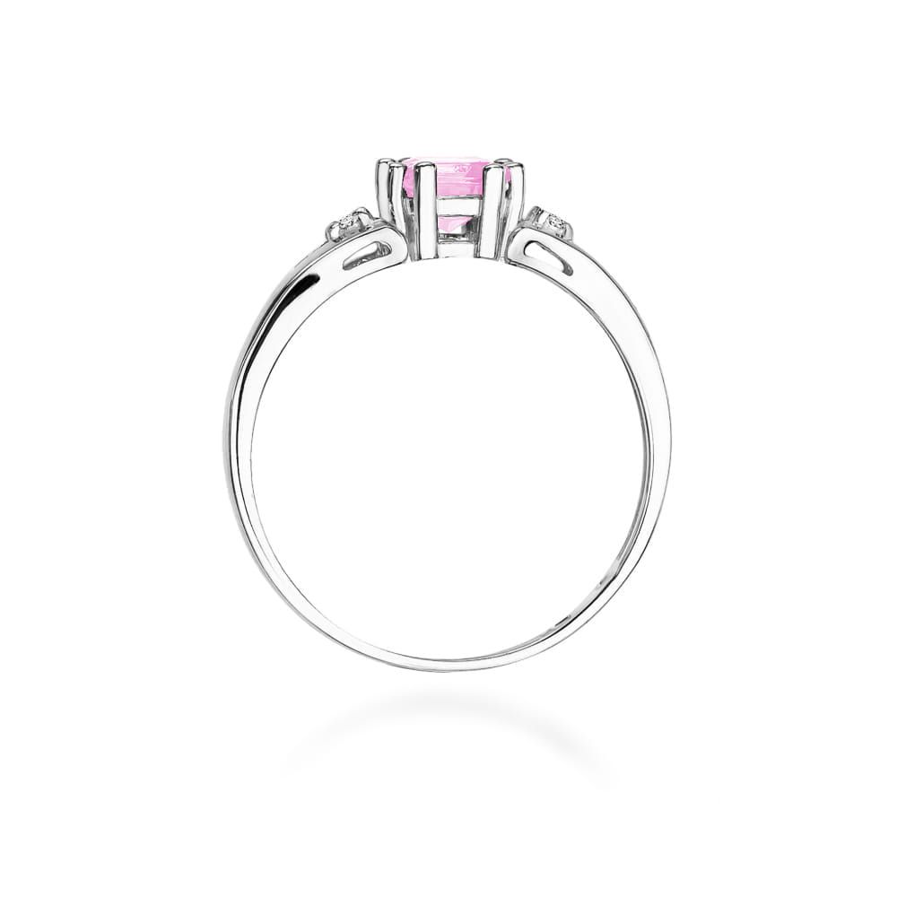 Pierścionek z różowym topazem 0,65 ct i brylantami, białe złoto 585