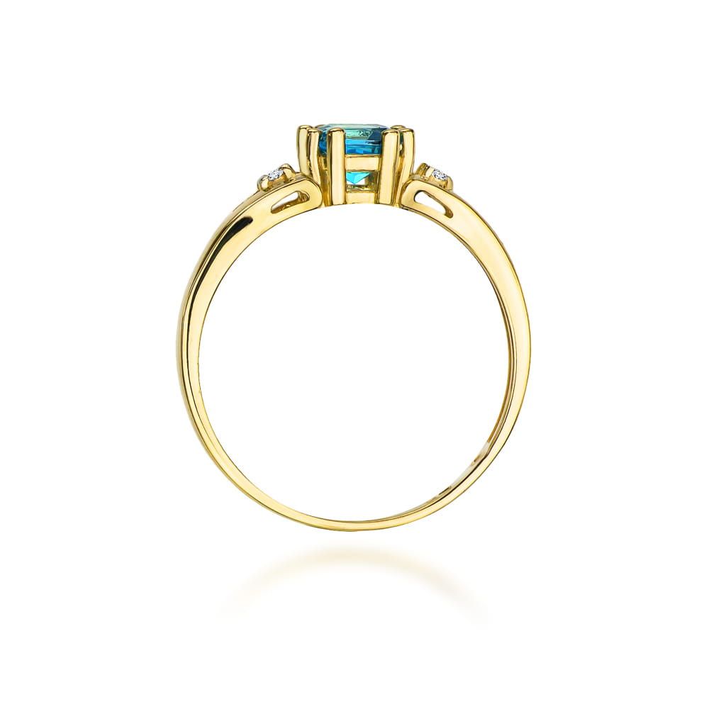 Pierścionek z topazem Swiss Blue 0,70 ct i brylantami, żółte złoto 585