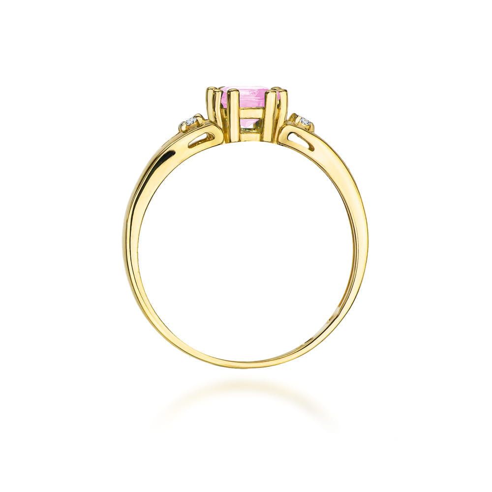 Pierścionek z różowym topazem 0,65 ct i brylantami, żółte złoto 585