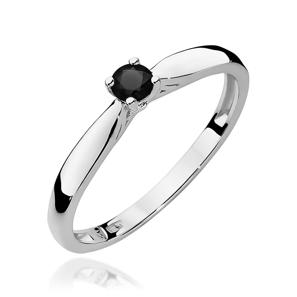 Pierścionek z czarnym diamentem 0,12 ct, białe złoto 585