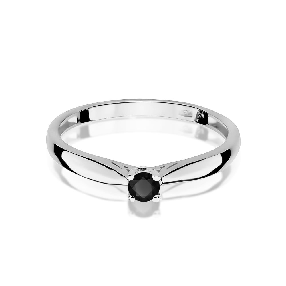 Pierścionek z czarnym diamentem 0,12 ct, białe złoto 585