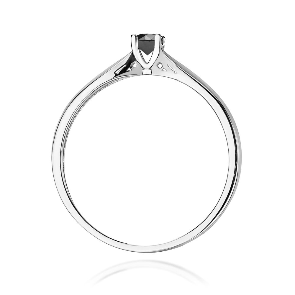 Pierścionek z czarnym diamentem 0,12 ct, białe złoto 585