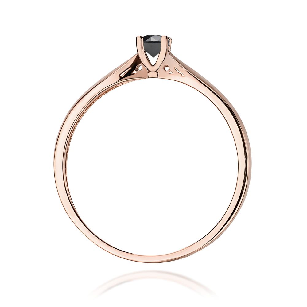 Pierścionek z czarnym diamentem 0,12 ct, różowe złoto 585
