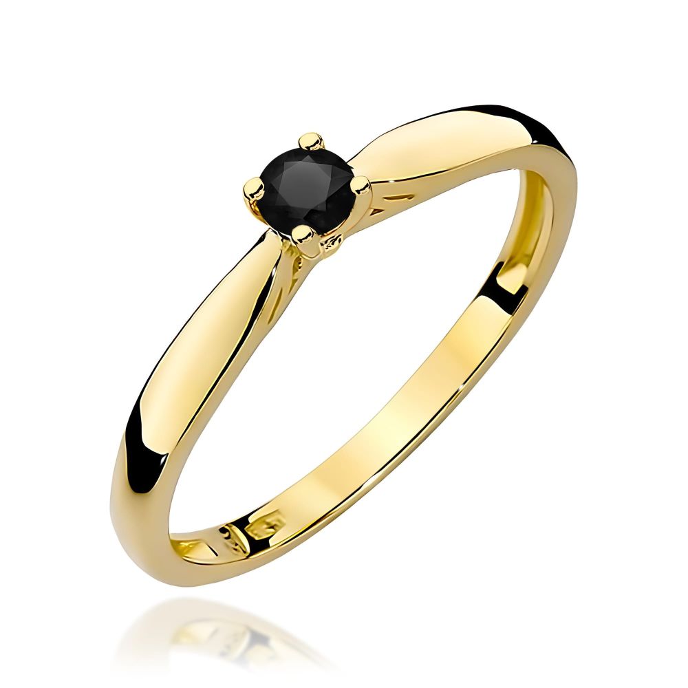 Pierścionek z czarnym diamentem 0,12 ct, żółte złoto 585