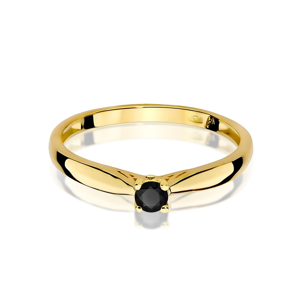 Pierścionek z czarnym diamentem 0,12 ct, żółte złoto 585