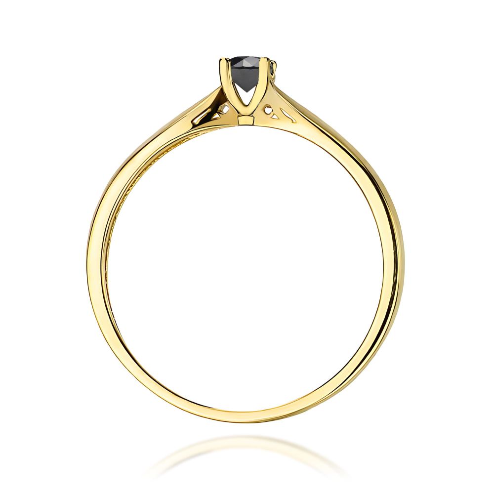 Pierścionek z czarnym diamentem 0,12 ct, żółte złoto 585