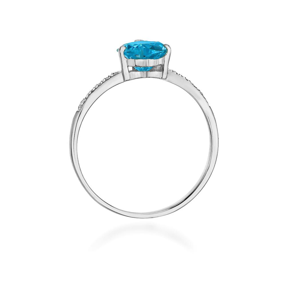 Pierścionek z topazem Swiss Blue 1,20 ct i brylantami, białe złoto 585