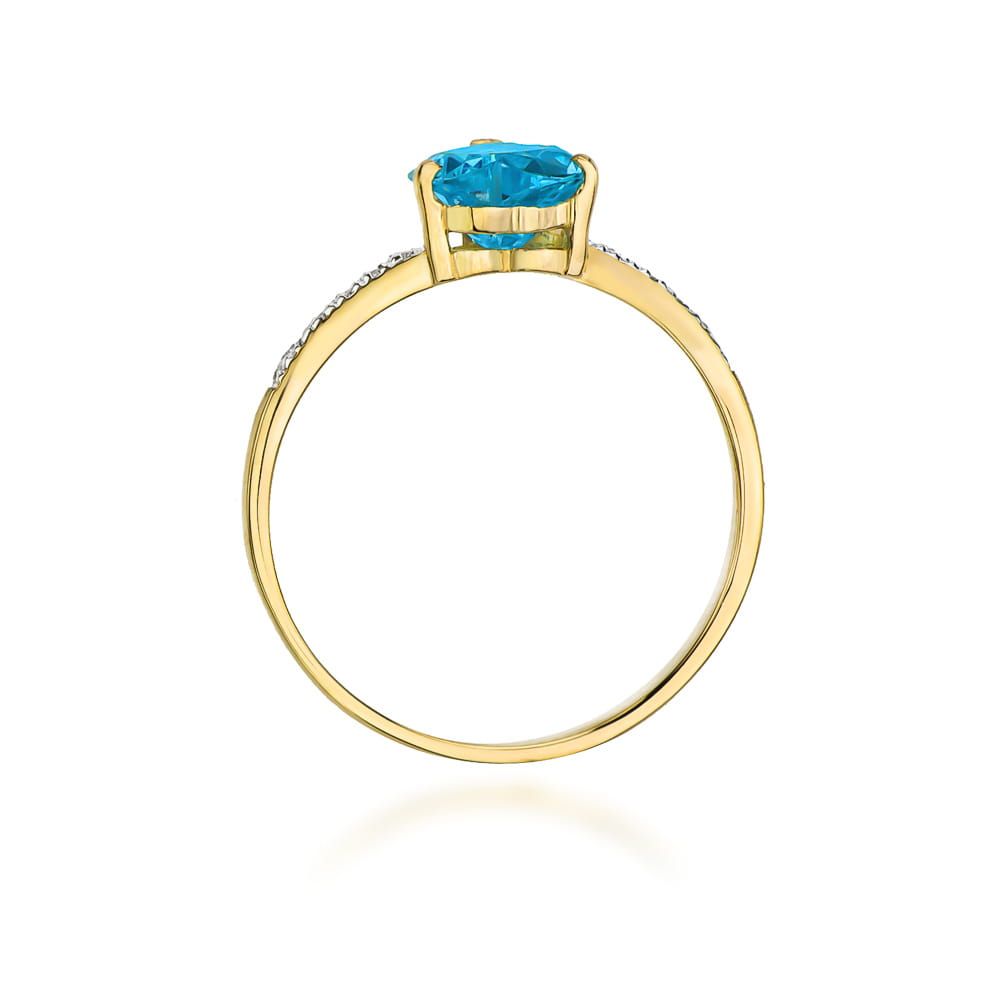 Pierścionek z topazem Swiss Blue 1,20 ct i brylantami, żółte złoto 585