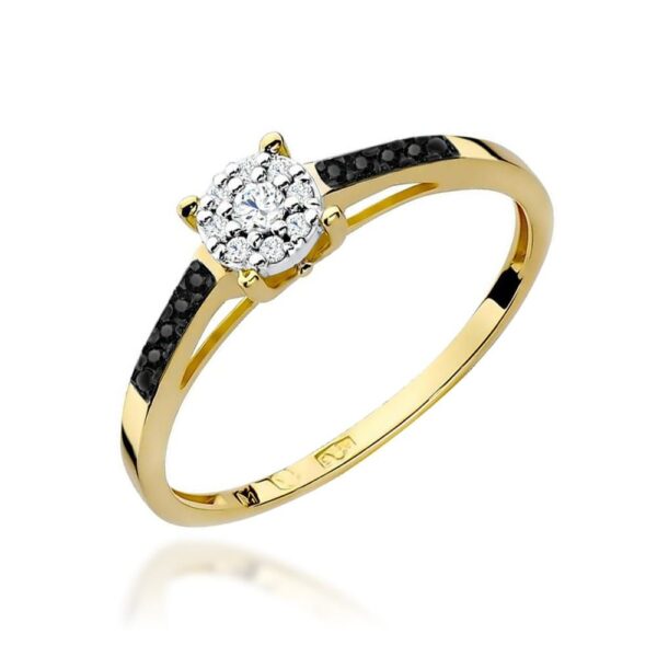 Pierścionek z brylantami i czarnymi diamentami 0,12 ct, żółte złoto 585