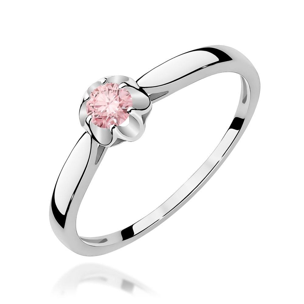 Pierścionek z różowym diamentem laboratoryjnym 0,15 ct, białe złoto 585